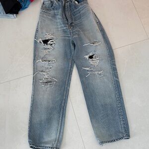 Balenciaga High Rise Distressed Blue Jeans